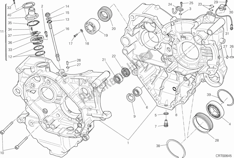 All parts for the Half-crankcases Pair of the Ducati Diavel Carbon FL 1200 2015